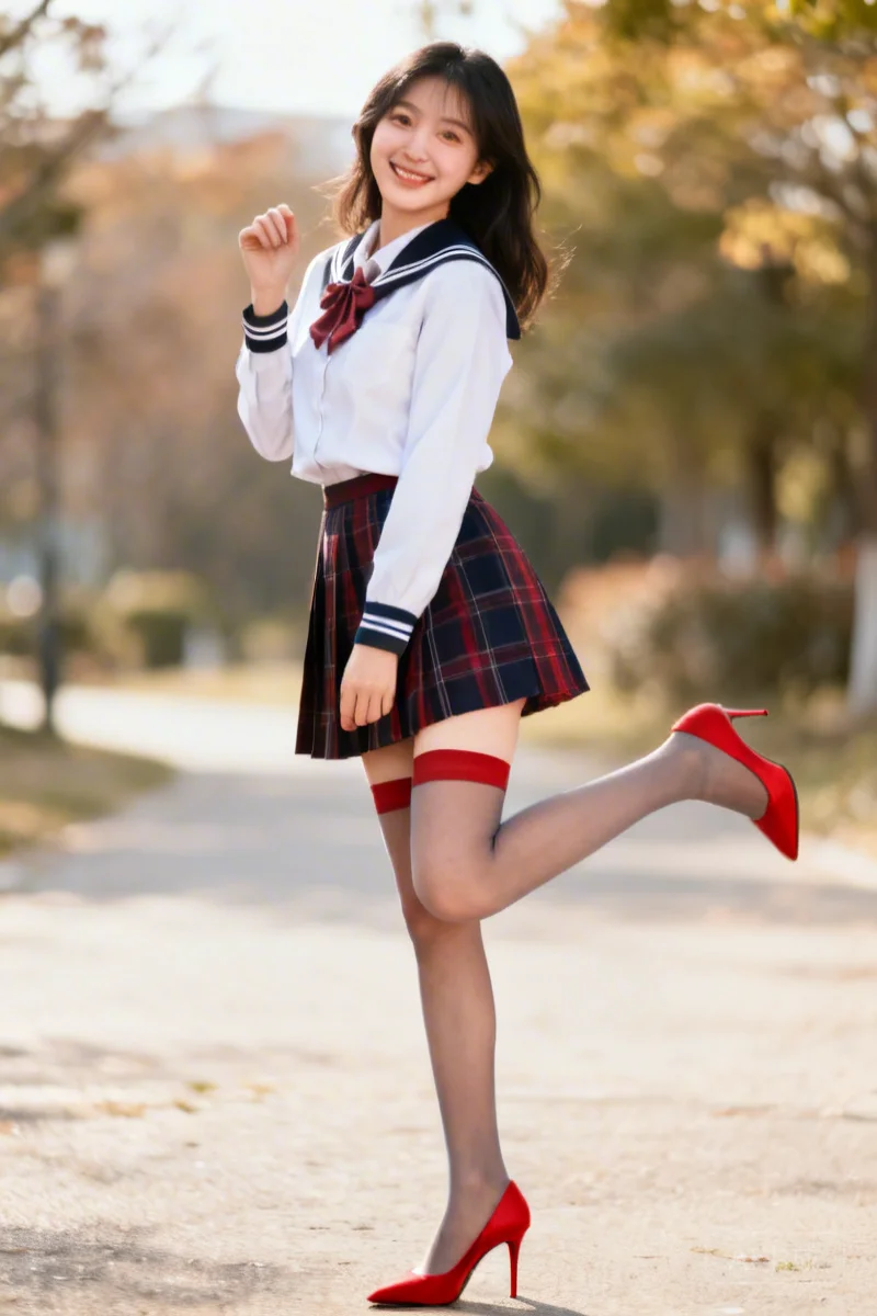 Full-body Asian Beauty in JK Uniform