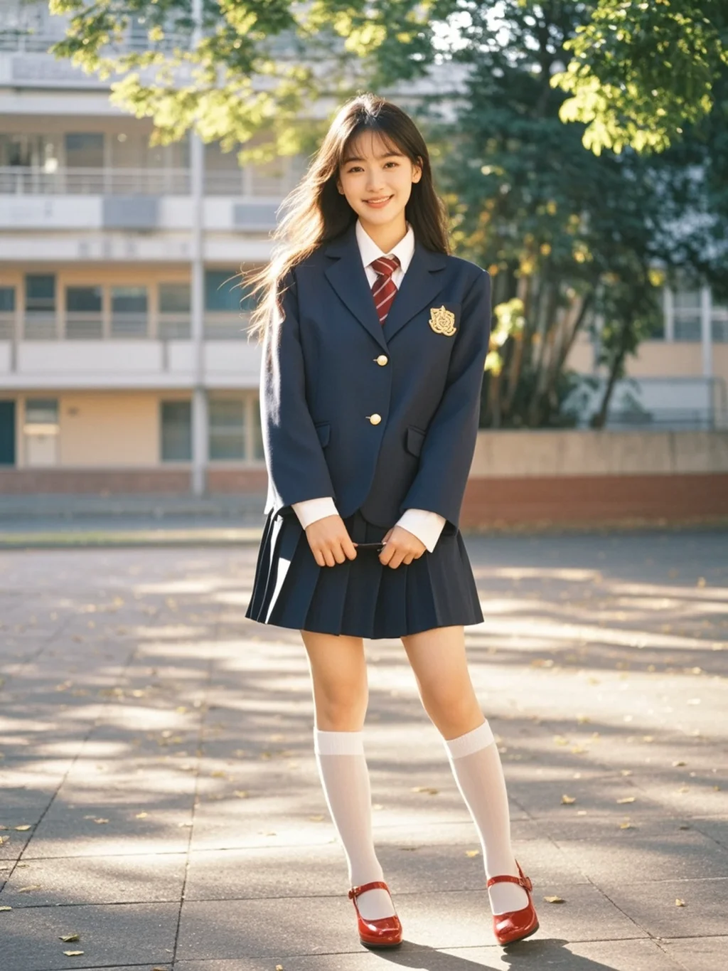 Full-body Asian Beauty in JK Uniform