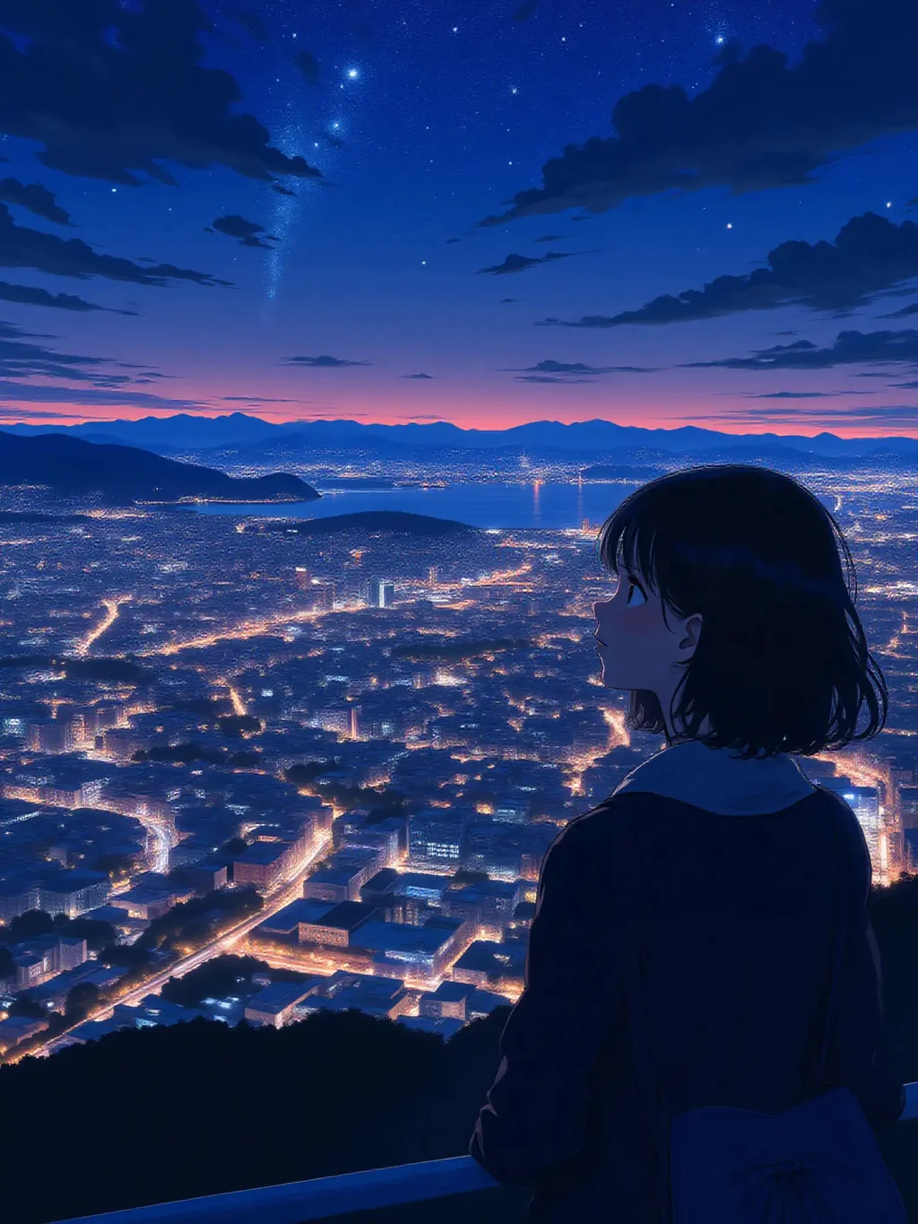夜景に見とれる