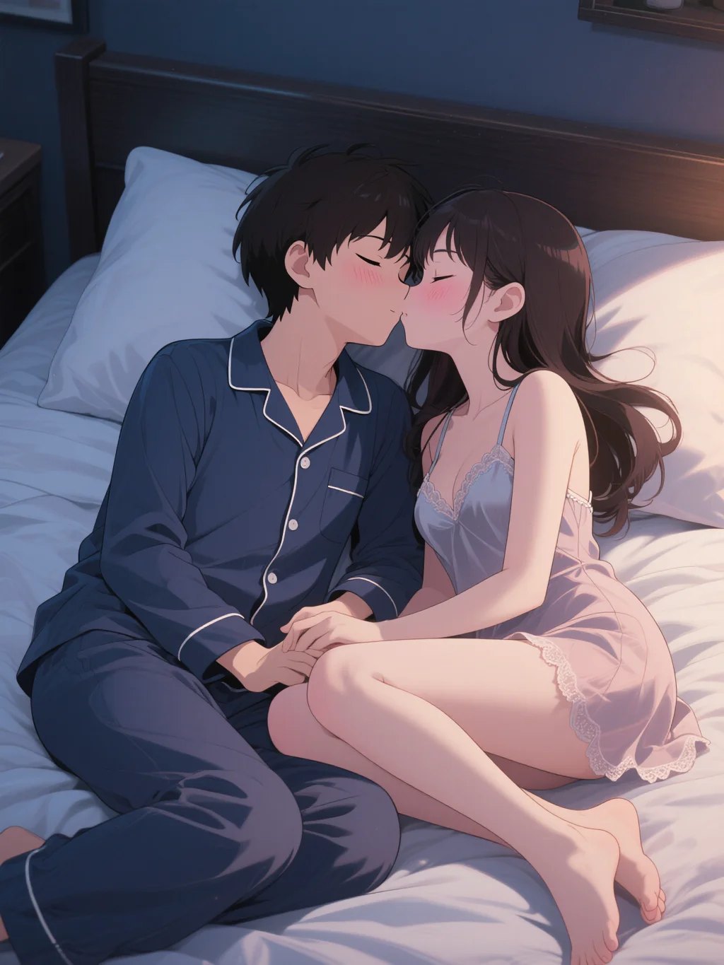 ベッドでのキス
