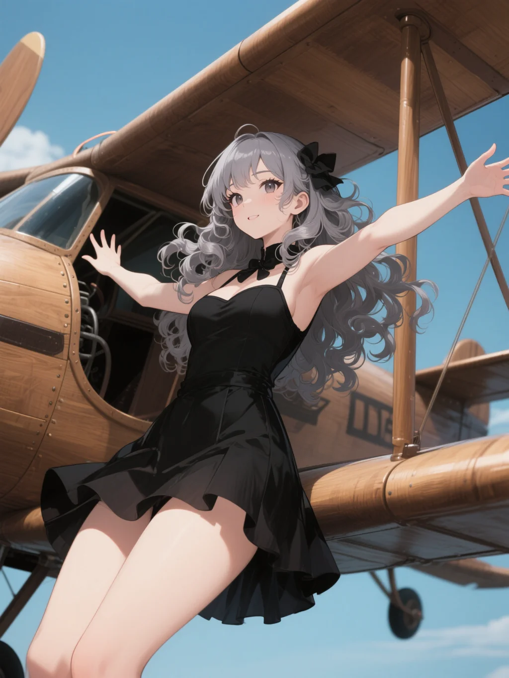 飛行機の上で舞う