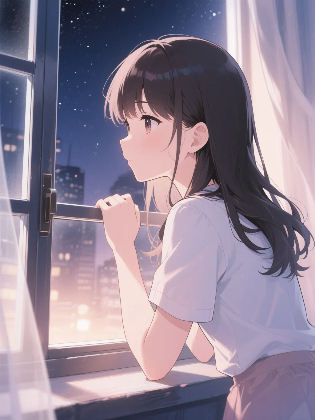 夜の窓辺で