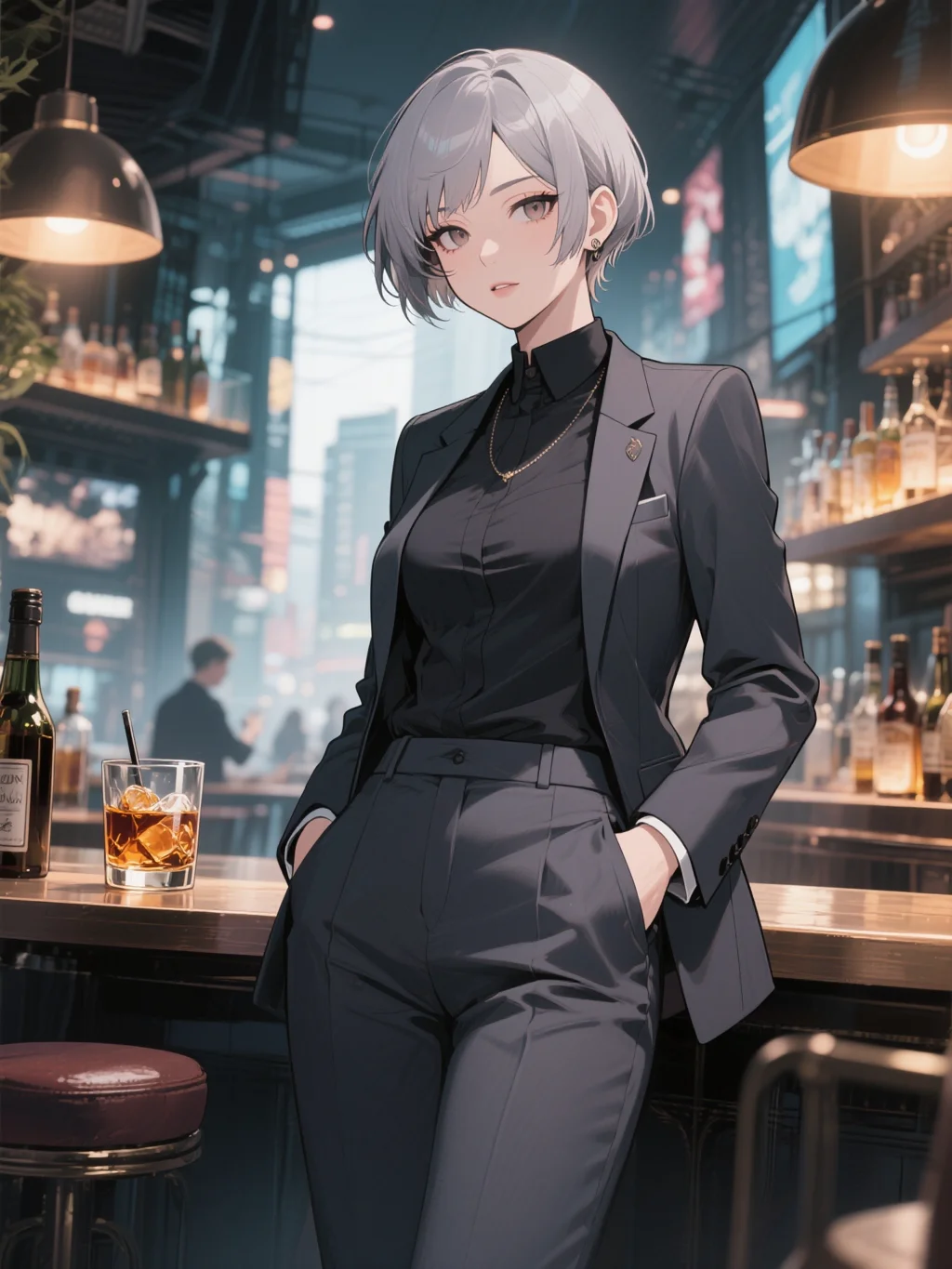 夜景バーの洗練女性