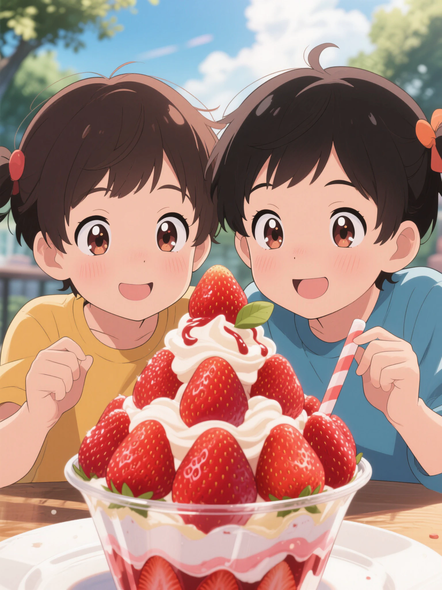 いちごパフェと二人の笑顔
