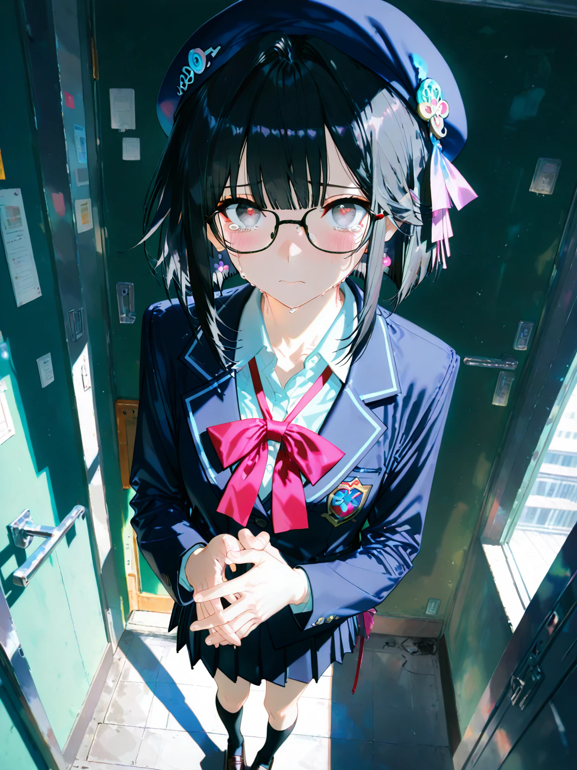 学校の廊下で